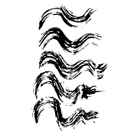 Grunge ink brush strokes. Freehand wave black brushes set. Handdrawn dry brush black smears. Modern vector illustrationのイラスト素材