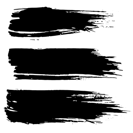 Grunge ink brush strokes set. Freehand black brushes. Hand drawn dry brush black smears. Modern vector illustration.のイラスト素材
