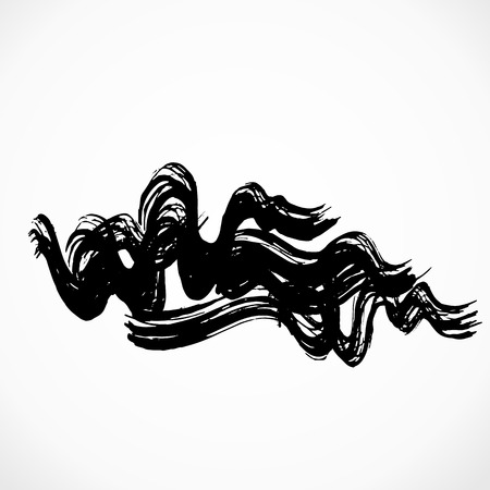 Grunge ink brush strokes. Freehand wave black brushes set. Handdrawn dry brush black smears. Modern vector illustration.のイラスト素材