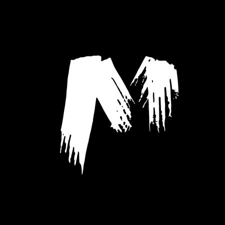 Letter M Handwritten by dry brush. Rough strokes font Vector illustration. Grunge style elegant alphabetのイラスト素材