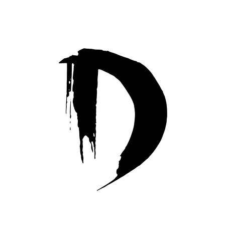 Letter D. Handwritten by dry brush. Rough strokes font. Vector illustration. Grunge style elegant alphabetのイラスト素材