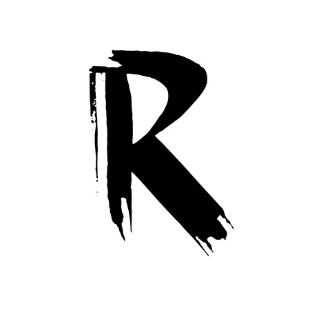 Letter R. Handwritten by dry brush. Rough strokes font. Vector illustration. Grunge style elegant alphabetのイラスト素材