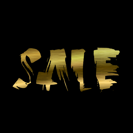 Sale handwritten gold lettering. Grunge dry brush inscription. Typography banner. Hand drawn calligraphy. Vector illustrationのイラスト素材