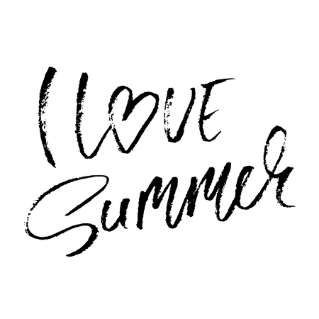 I love summer. Hand drawn lettering isolated on white background for your design. Vector illustration. Modern dry brush inscriptionのイラスト素材