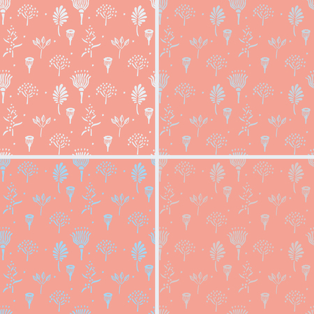 Hand drawn simple plant seamless pattern. Sketch blossom background. Leaves vector illustrationのイラスト素材