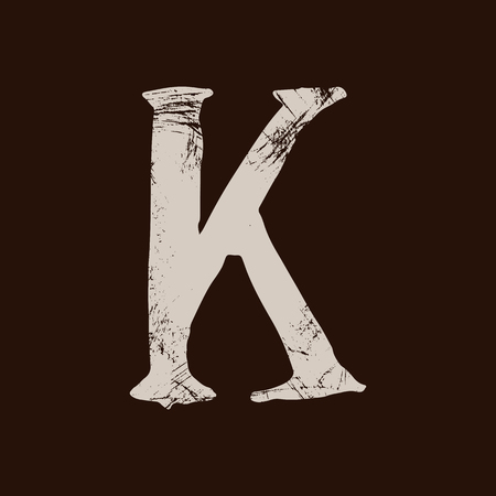Letter K. Handwritten by dry brush. Rough strokes textured font. Vector illustration. Grunge style elegant alphabet.のイラスト素材