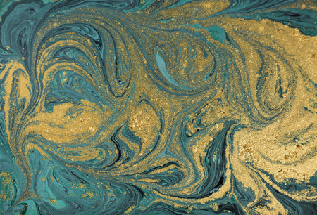 Marble abstract acrylic background. Nature green marbling artwork texture. Golden glitterの写真素材