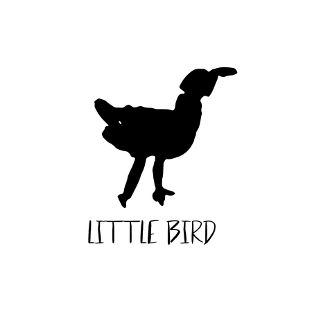Hand drawn bird silhouette. Grunge ink minimalism style print. Vector illustration.のイラスト素材