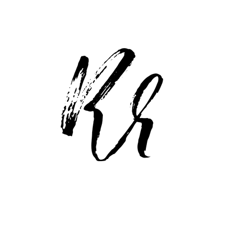 Letter R. Handwritten by dry brush. Rough strokes textured font. Vector illustration. Grunge style elegant alphabet.のイラスト素材