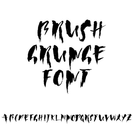 Handdrawn dry brush font. Modern brush lettering. Grunge style alphabet. Vector illustrationのイラスト素材