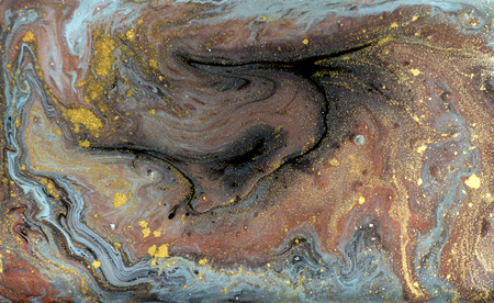 Marble abstract acrylic background. Nature blue and green marbling artwork texture. Golden glitter.の写真素材