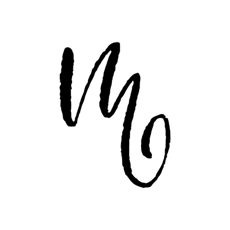 Letter M. Handwritten by dry brush. Rough strokes textured font. Vector illustration. Grunge style elegant alphabet.のイラスト素材