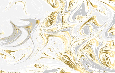 Gold and gray marbled texture. Watercolor hand drawn marbling illustration. Abstract vector background. Natural marble pattern.のイラスト素材