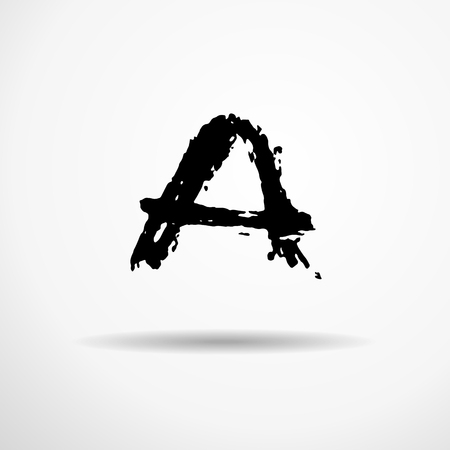 Letter A. Handwritten by dry brush. Rough strokes textured font. Vector illustration. Grunge style alphabetのイラスト素材