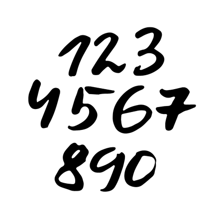 Set of calligraphic ink numbers. Textured brush lettering. Vector illustration.のイラスト素材