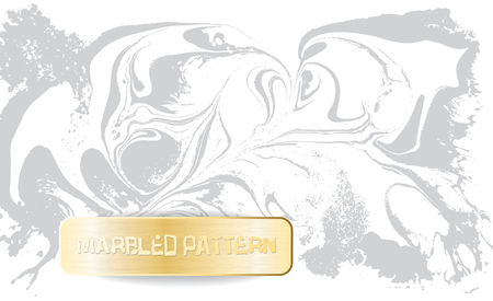 White and gray marble pattern. Light marbling texture. Decorative marbled background with gold banner. Vector illustration.のイラスト素材