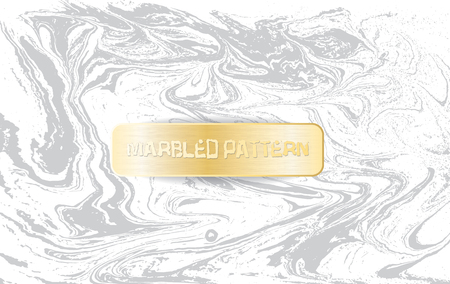 White and gray marble pattern. Light marbling texture. Decorative marbled background with gold banner. Vector illustration.のイラスト素材