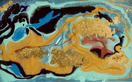 Marble abstract acrylic background. Blue marbling artwork texture. Agate ripple pattern. Gold powder.の写真素材