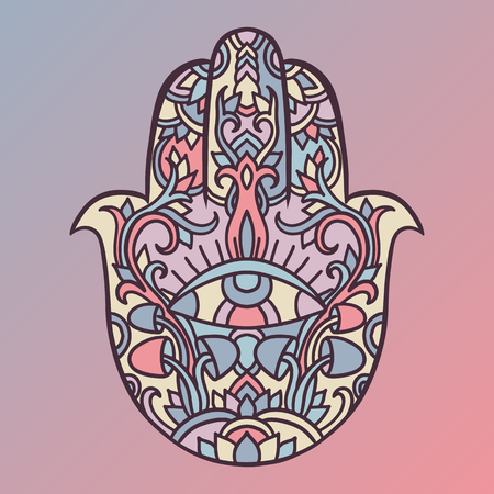 Hamsa symbol. Fatima hand pattern. Vector illustration. Indian mandala ornament. Asian authentic background.のイラスト素材