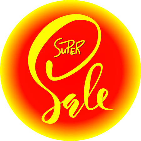 Super sale. Typography design template. Modern calligraphy. Vector yellow and red illustration.のイラスト素材