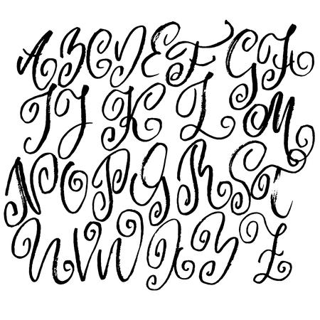 Hand drawn modern dry brush lettering. Grunge style alphabet. Handwritten font. Vector illustrationのイラスト素材