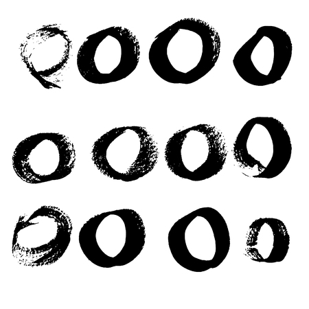 Grunge circles elements set. Ink dry brush round shapes. Vector illustrationのイラスト素材