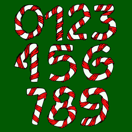 Wrapped in a ribbon numbers. Set of digits. Christmas candies imitationのイラスト素材