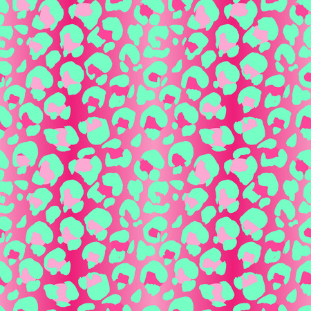 Vector illustration leopard print seamless pattern. Pink and mint hand drawn backgroundのイラスト素材