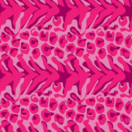 Vector illustration leopard print seamless pattern. Pink hand drawn backgroundのイラスト素材