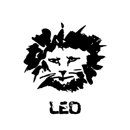 Leo grunge print. Vector illustration of wild cat headのイラスト素材