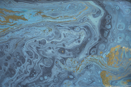 Marble abstract acrylic background. Blue marbling artwork texture.の写真素材