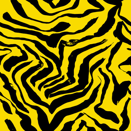 Vector illustration tiger print seamless pattern. Yellow hand drawn backgroundのイラスト素材