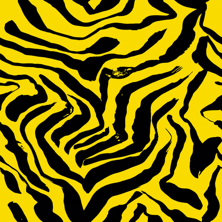 Vector illustration tiger print seamless pattern. Yellow hand drawn backgroundのイラスト素材