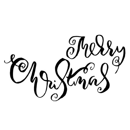 Merry Christmas. Holiday modern dry brush ink lettering for greeting card. Vector illustrationのイラスト素材