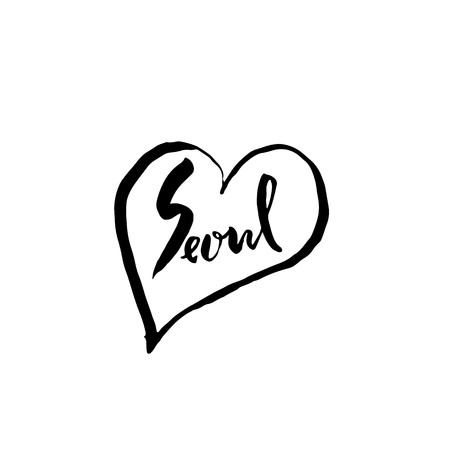 Seoul, Korea. Typography dry brush lettering design. Hand drawn calligraphy poster. Vector illustrationのイラスト素材