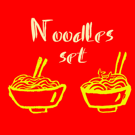 Noodles icons. Grunge ink brush vector illustration. Food flat illustration.のイラスト素材
