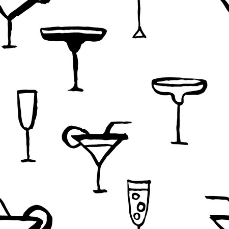 Seamless pattern with cocktails. Glasses on a white background. Grunge vector illustrationのイラスト素材
