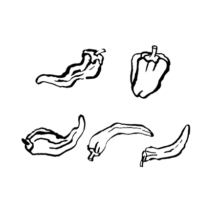 Pepper icons collection. Vector grunge set illustrationのイラスト素材