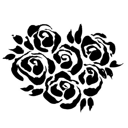 Abstract grunge ink flower background. Roses black brush pattern. Vector illustrationのイラスト素材