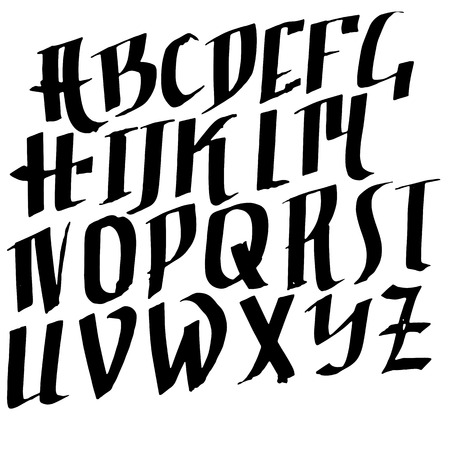 Simple alphabet letters. Handdrawn grunge ink font. Vector illustration.のイラスト素材