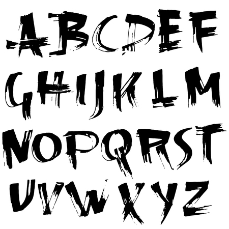 Grungy modern dry brush lettering. Handdrawn grunge ink font. Vector illustrationのイラスト素材