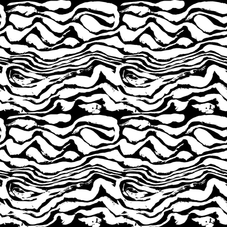 Brush painted zebra seamless pattern. Black and white stripes grunge backgroundのイラスト素材