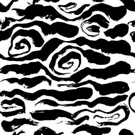Brush painted wave seamless pattern. Black and white stripes grunge backgroundのイラスト素材