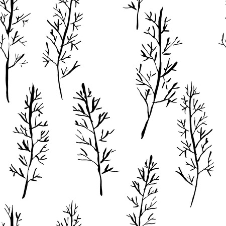 Seamless pattern with naked trees. Hand drawn grunge ink background. Vector illustration.のイラスト素材