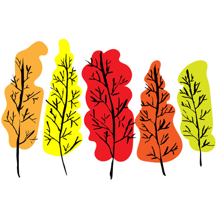 Naked trees silhouettes. Hand drawn autumn set. Vector illustration.のイラスト素材