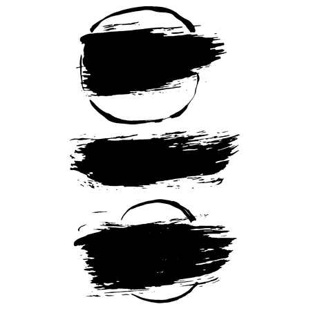 Ink vector dry brush frame set. Vector illustration. Grunge hand drawn watercolor texture. Space for textのイラスト素材