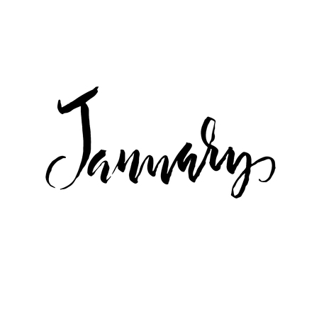 January. lettering banner. Hand drawn calligraphy poster. Vector illustrationのイラスト素材