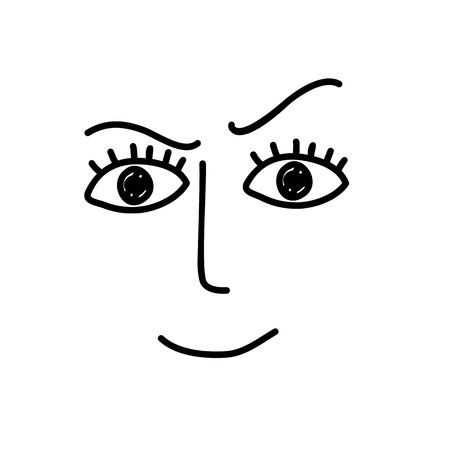 Simple smile face with a raised eyebrow. Open eyes. Vector illustrationのイラスト素材
