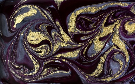 Purple marbling pattern. Golden marble liquid texture.