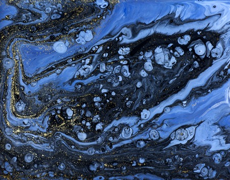 Blue marbling pattern. Golden marble liquid texture.